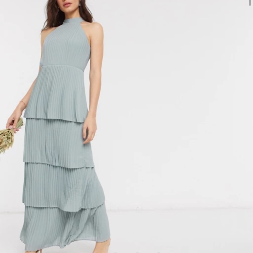 High Neck Tiered Dress in Sage